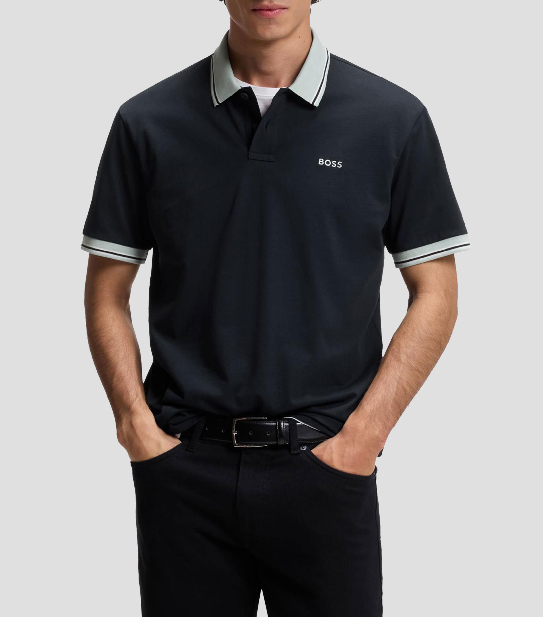 Polo en punto de algodón con detalles de raya Hombre